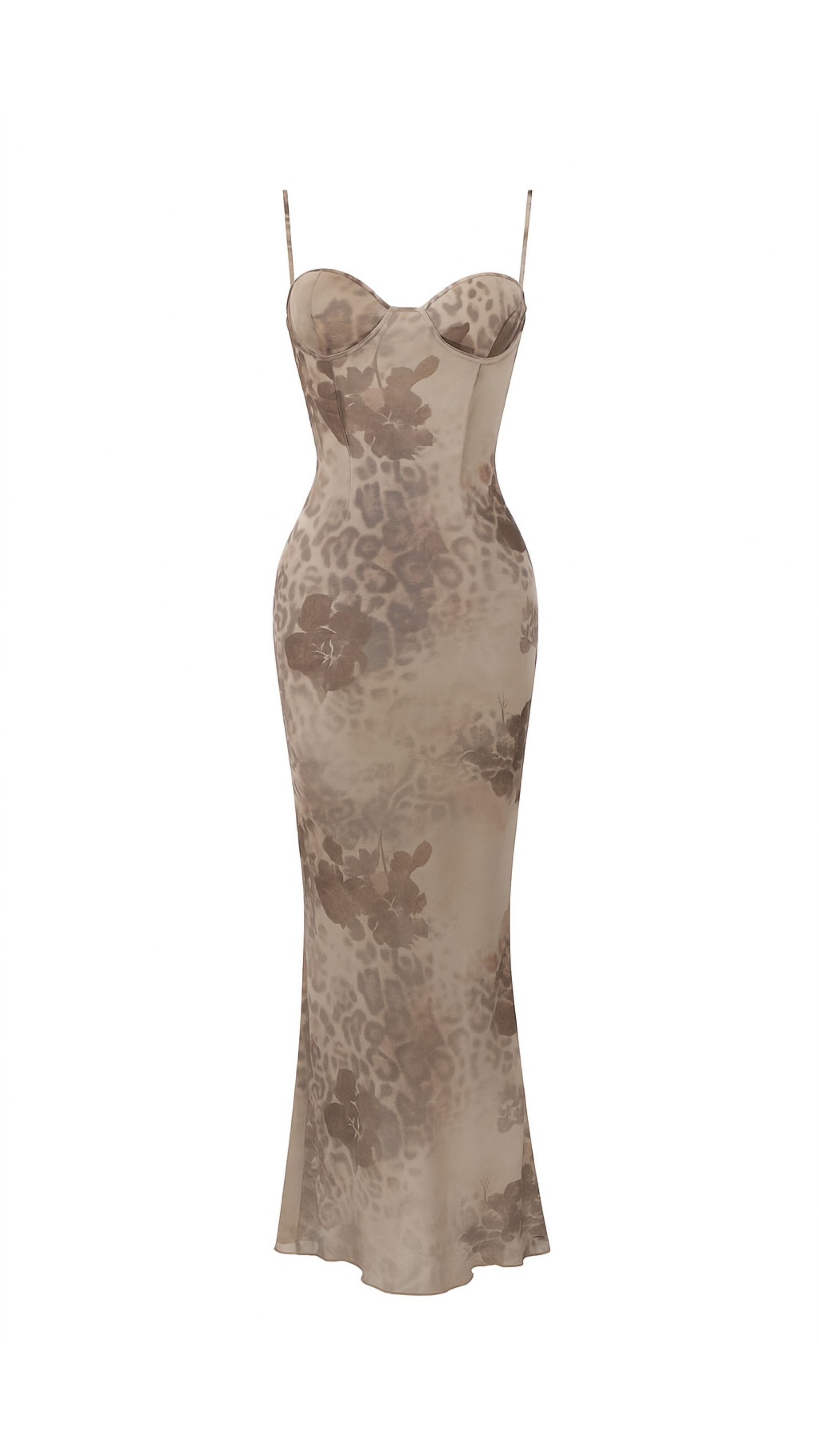 Hazel Print Maxi Dress - Cream Brown M Hazel Print Maxi Dress - Cream Brown M