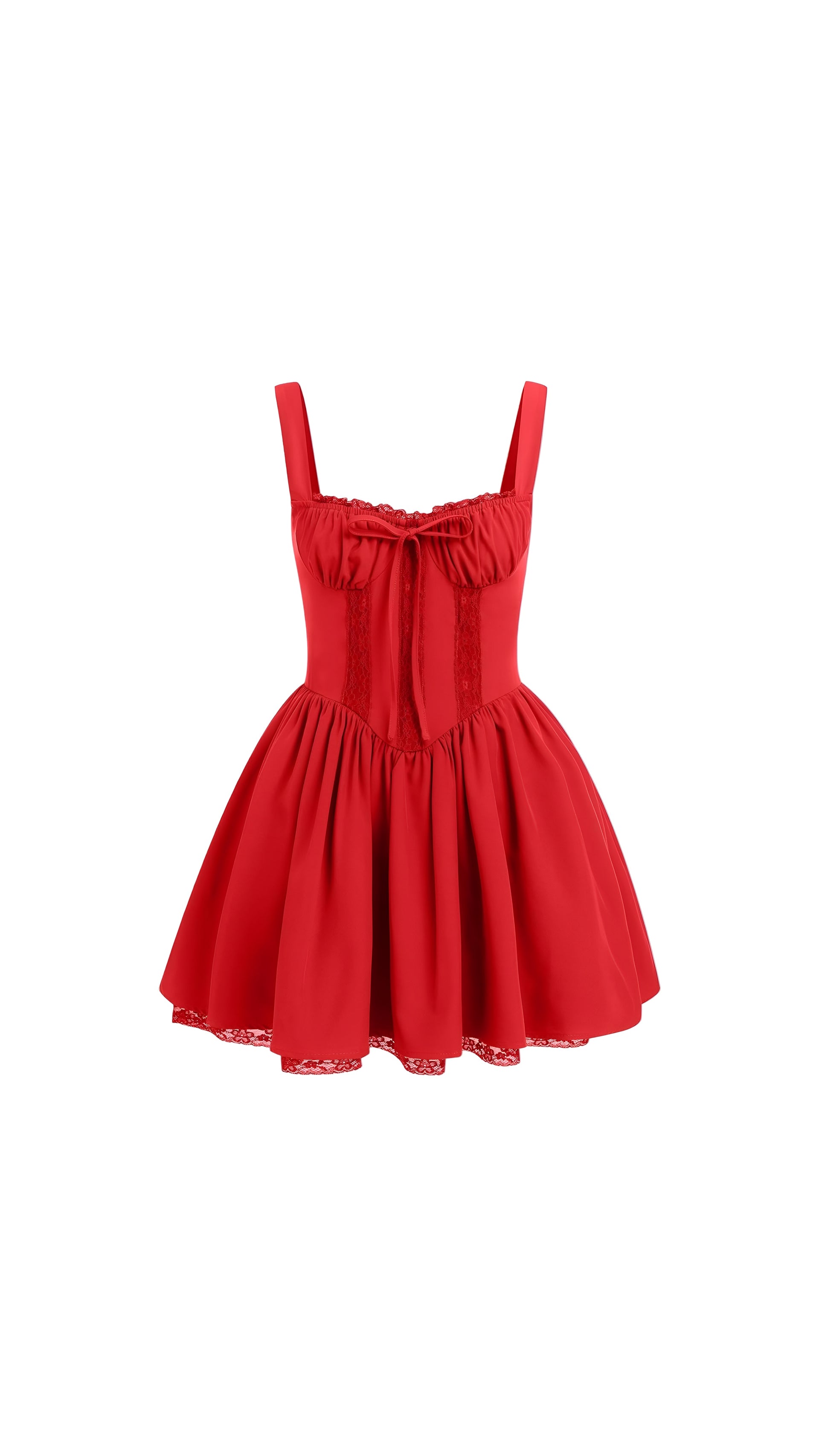 zahra mini dress Zahra Red And White Lace-trimmed Mini Dress