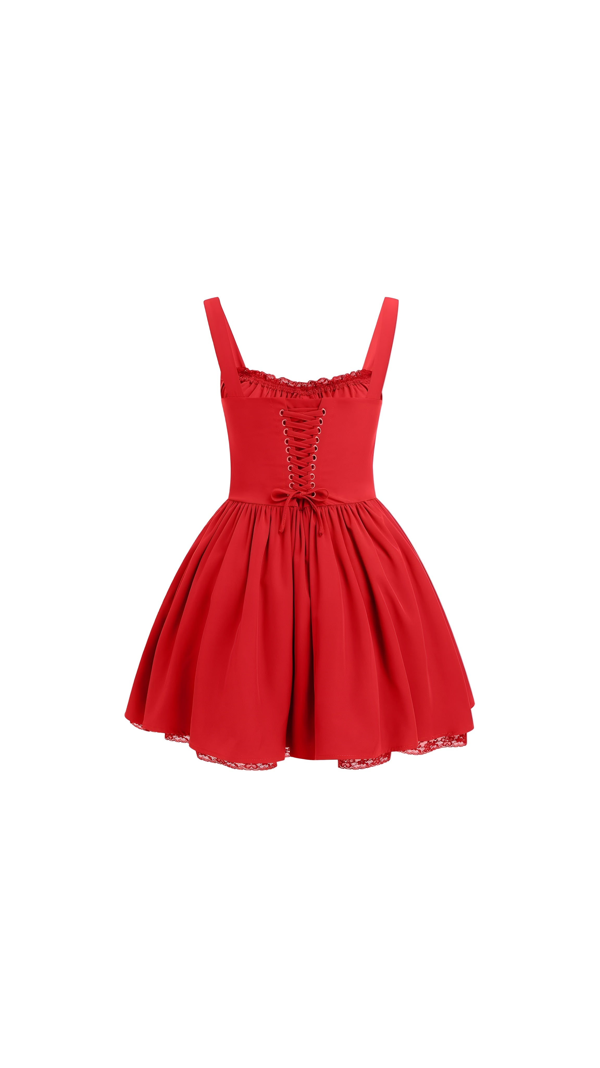 Zahra Red And White Lace-trimmed Mini Dress Zahra Red And White Lace-trimmed Mini Dress